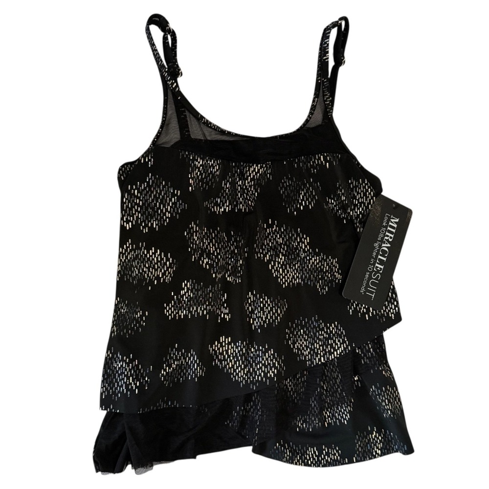 Miraclesuit Womens Size 10 Black Gold Mirage Tankini Top NWT